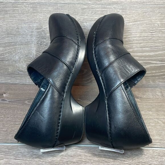 Dansko Tenley Black Leather Women’s Sz 10.5-11/EU 41 Slip On Heeled Clogs - Picture 10 of 11
